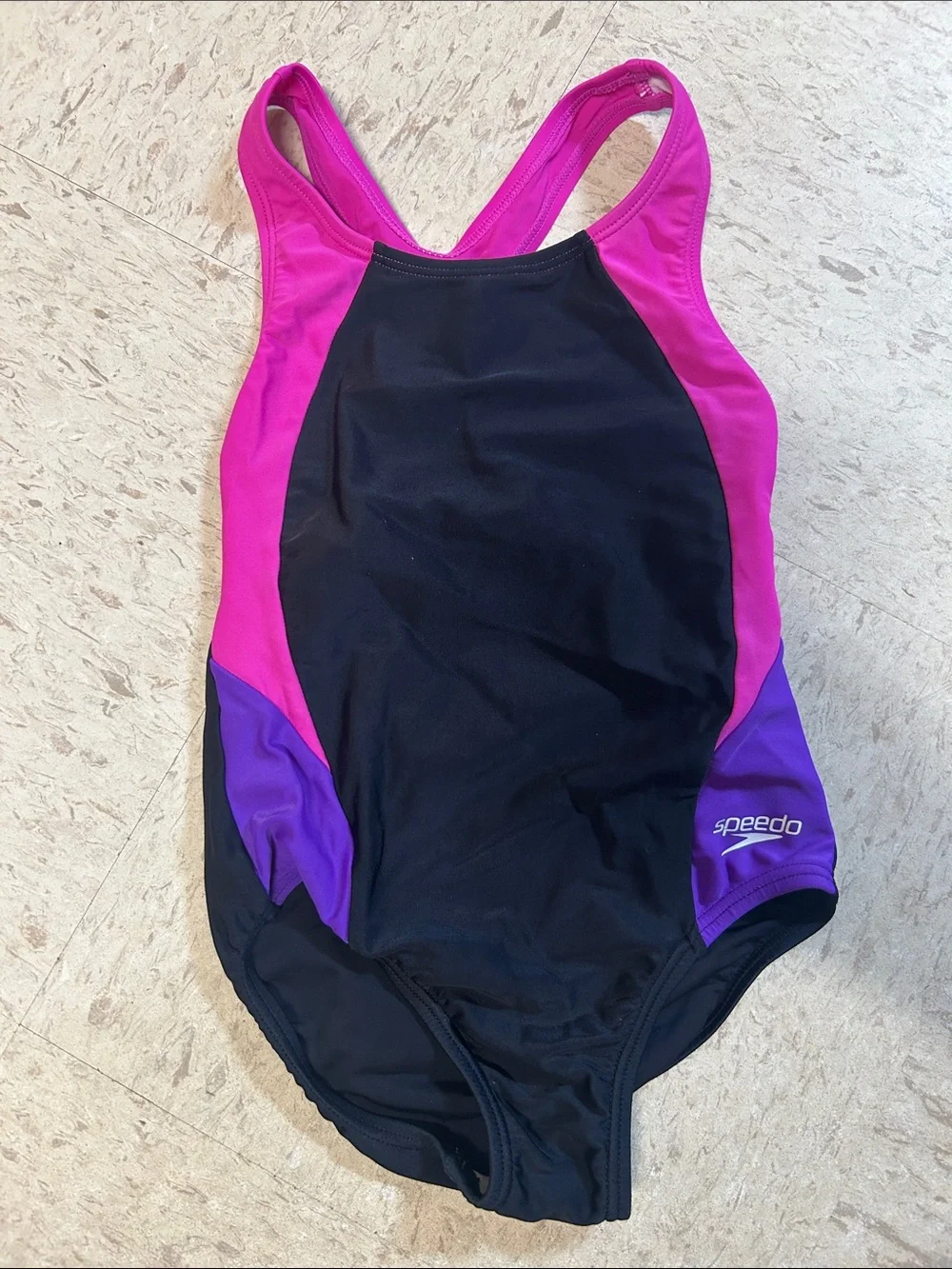 Speedo Girls Black, Fuchsia & Purple Racerback One-Piece sz 6